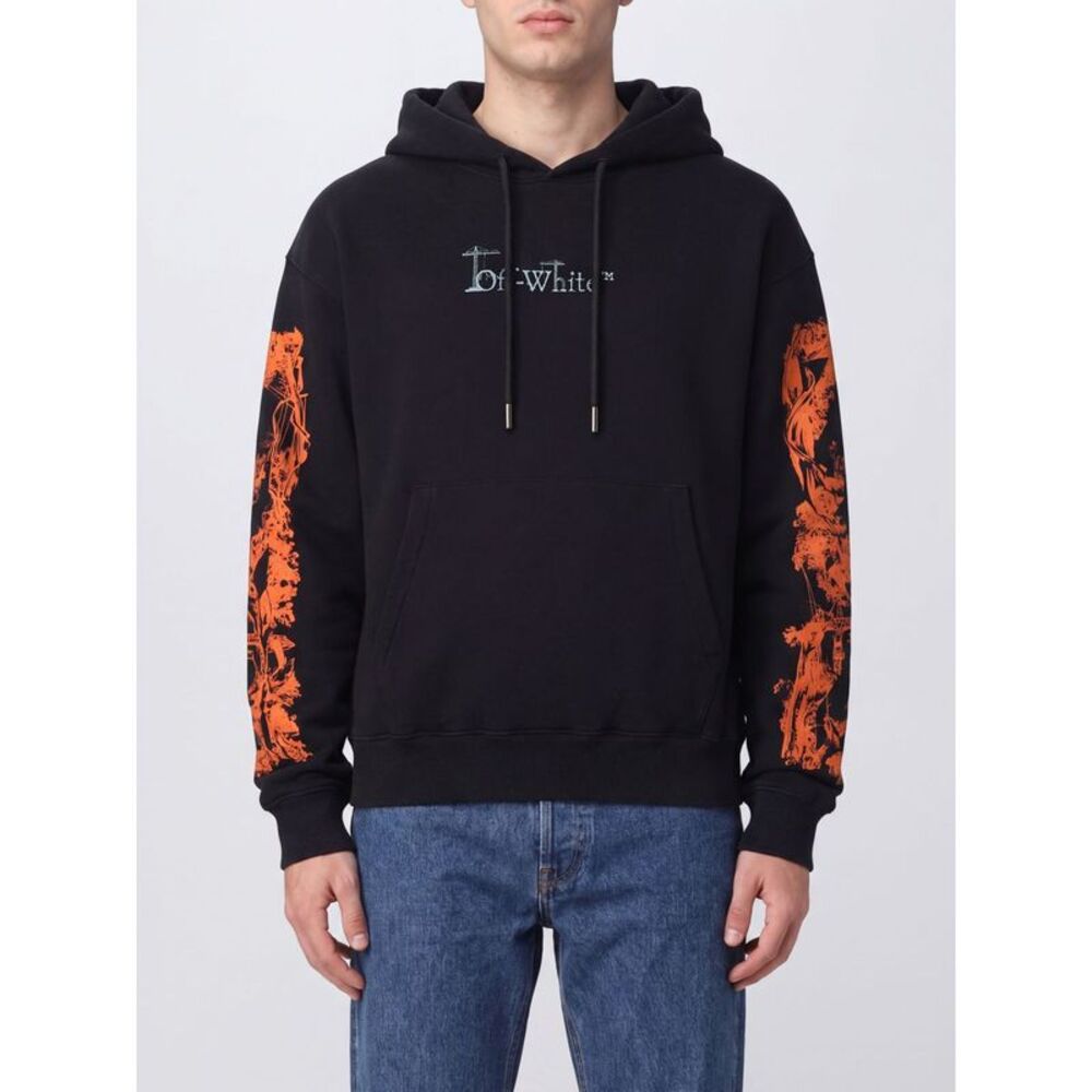 Off-White Men Cotton Hoodie Off-White With Back Arrow Logo And Kangaroo Pocket